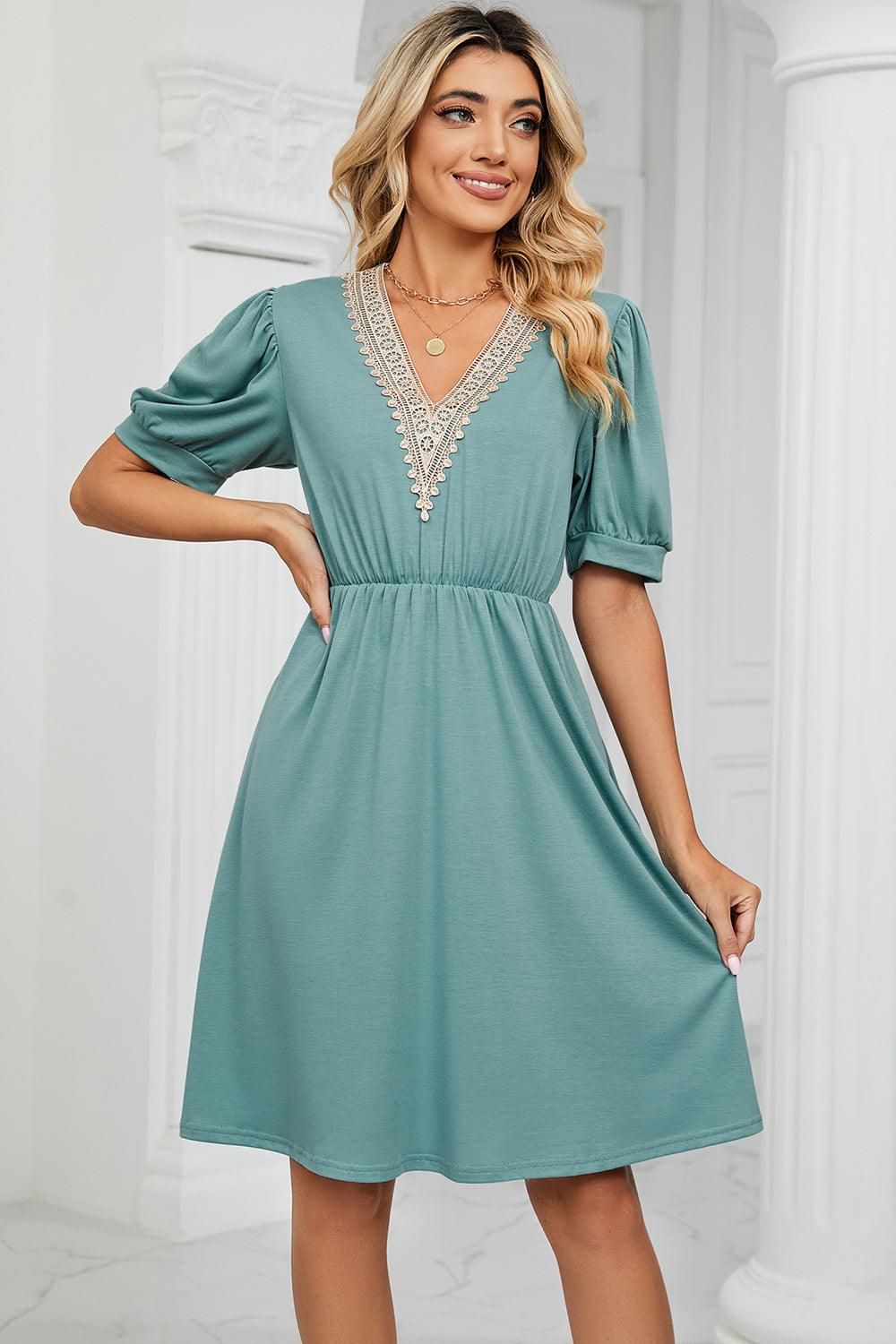 V-Neck Puff Sleeve Dress Carauana Store