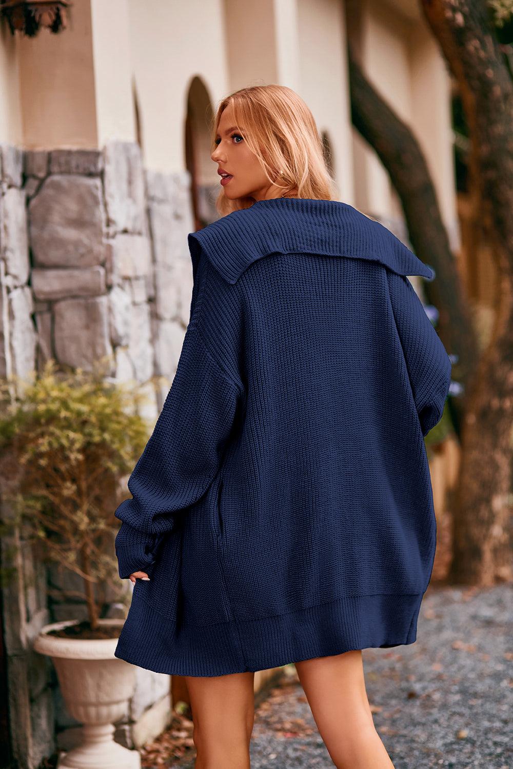 Collared Neck Button-Up Cardigan with Pockets Carauana Store