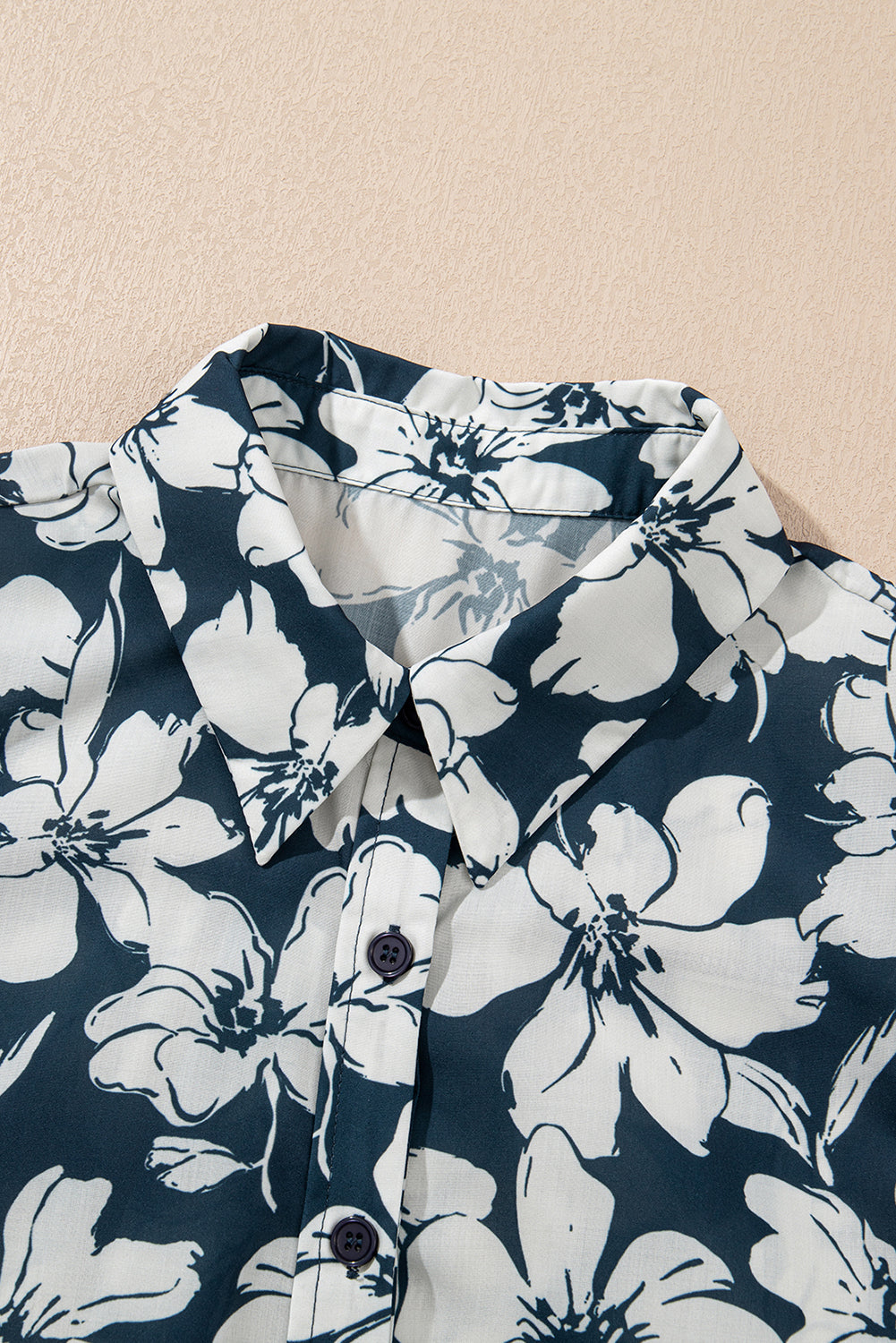 Blue Floral Short Puff Sleeve Summer Shirt