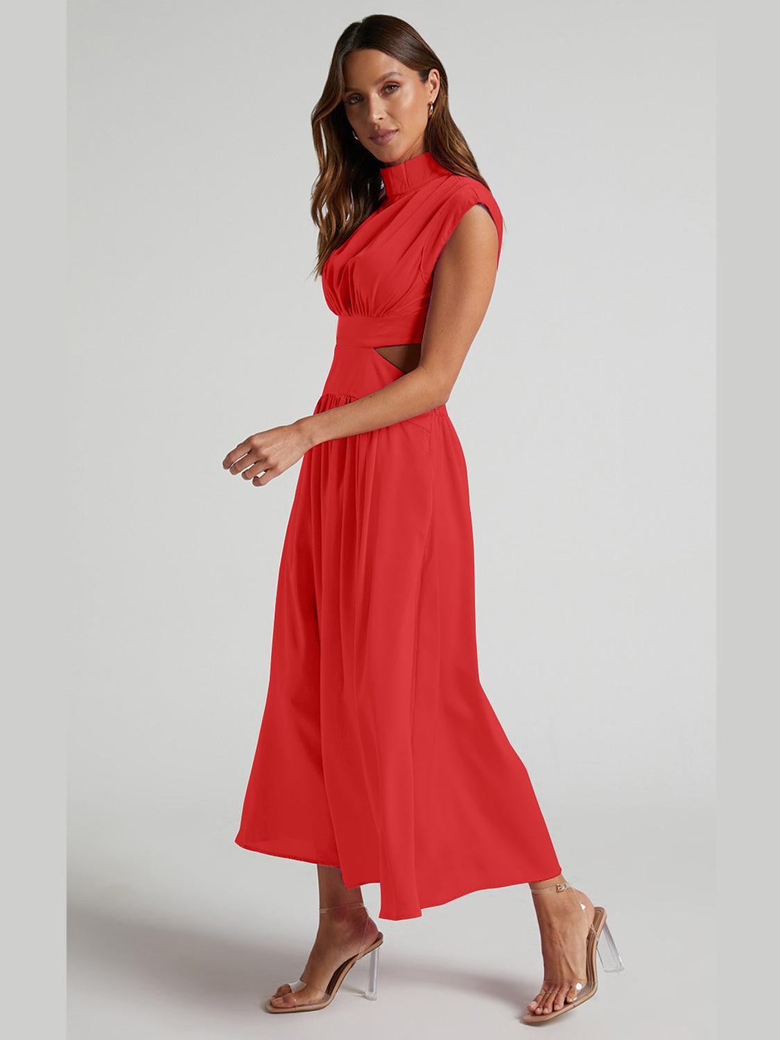 Cutout Mock Neck Sleeveless Ruched Dress Carauana Store