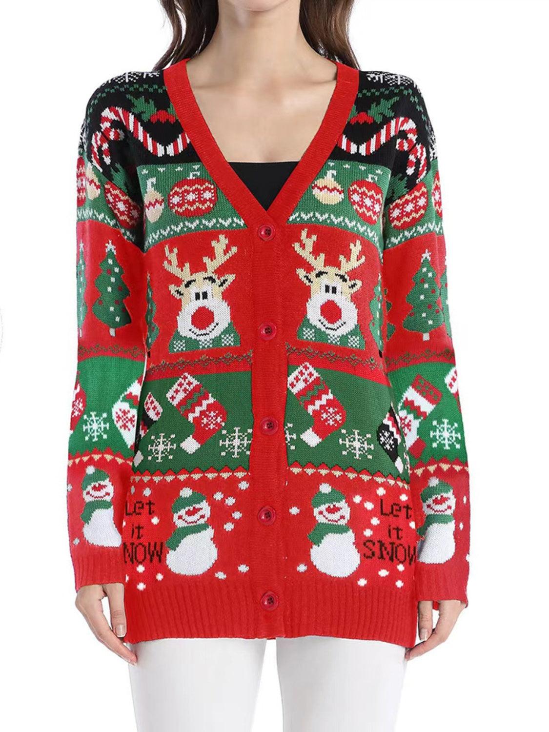 Reindeer Button Up Long Sleeve Cardigan Carauana Store