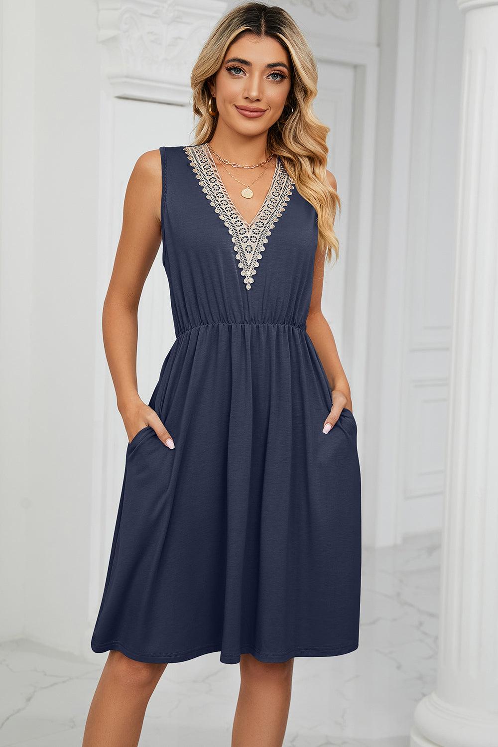 Pocketed V-Neck Wide Strap Dress Carauana Store