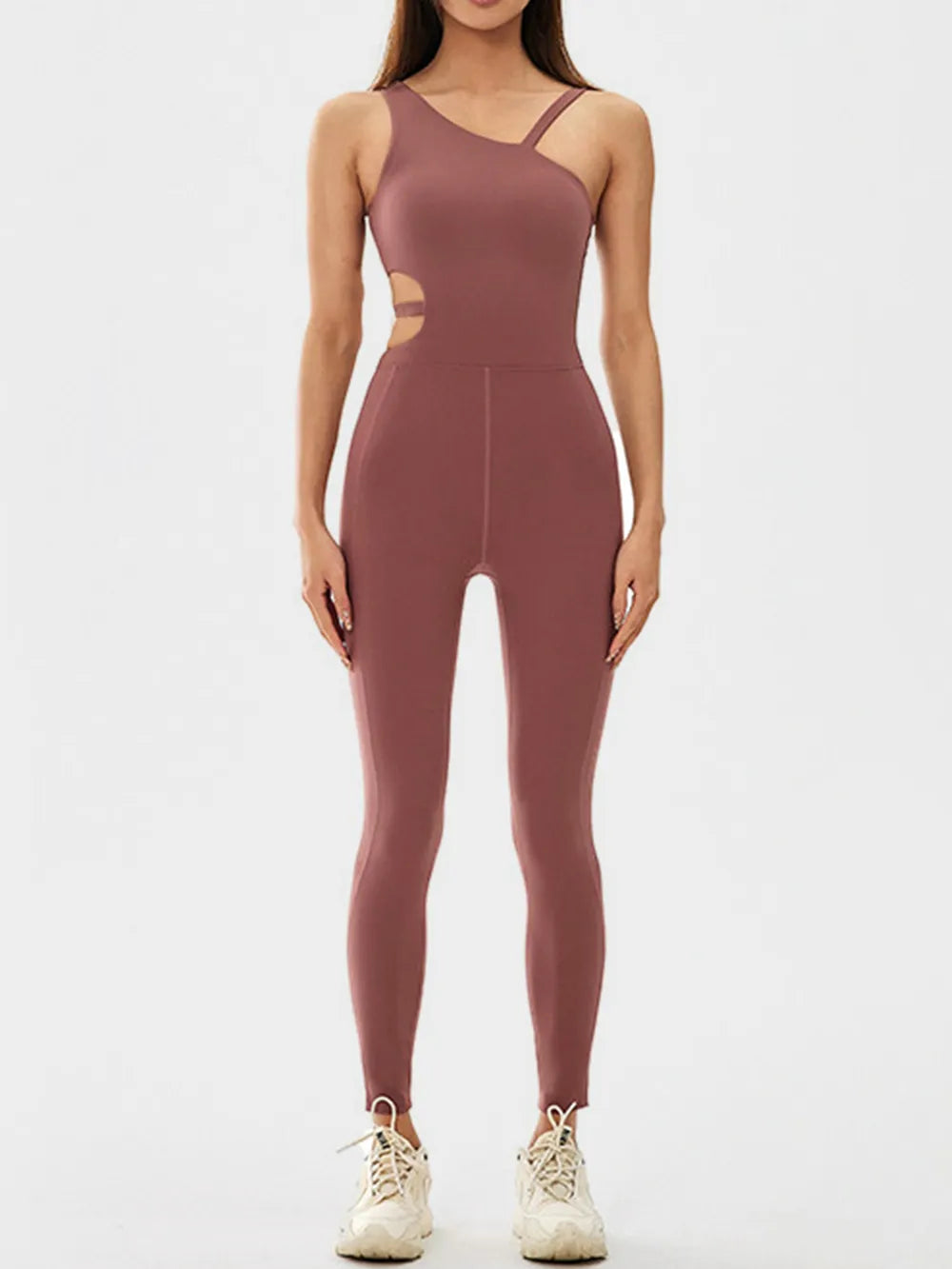 Cutout Asymmetrical Neck Active Jumpsuit Carauana Store