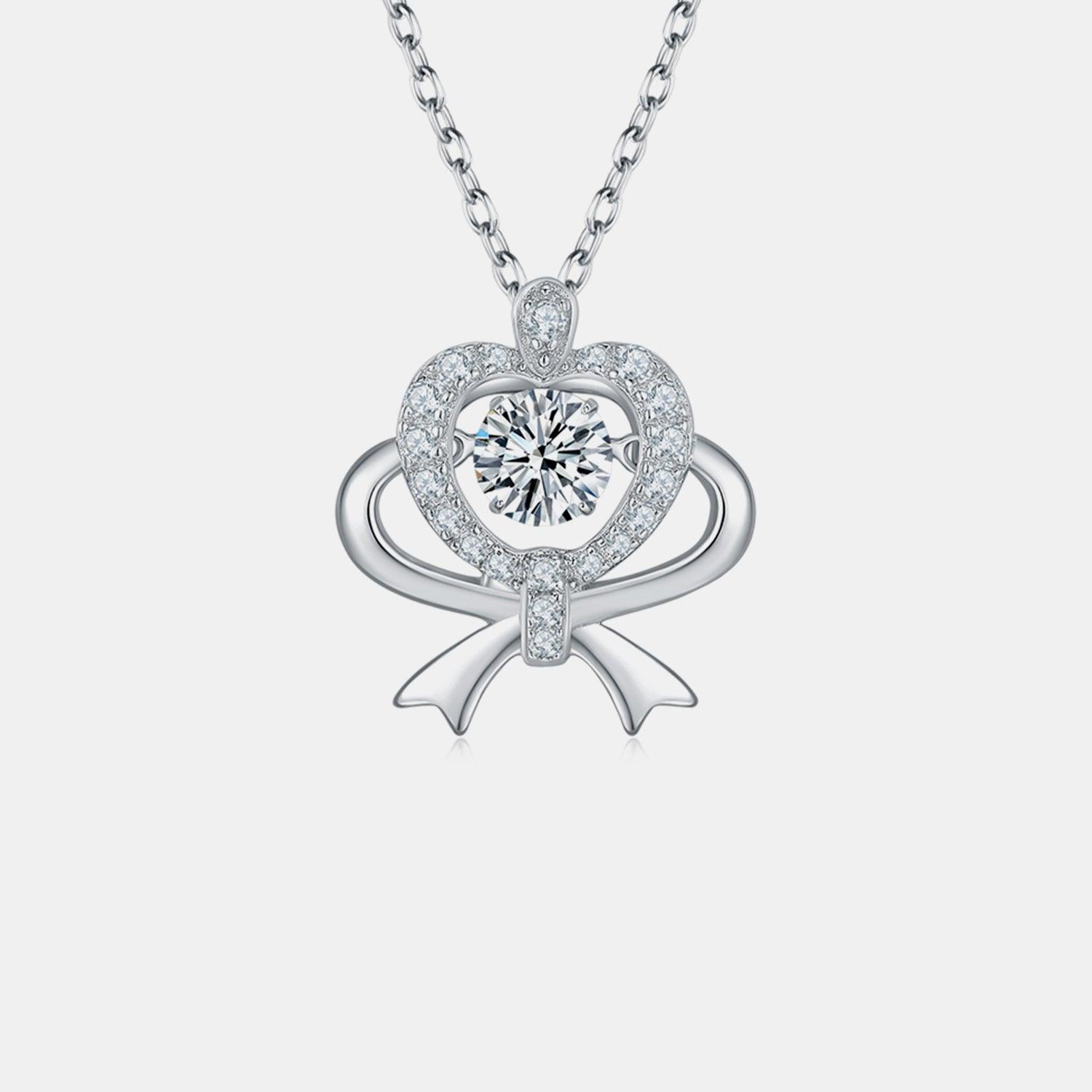 Moissanite 925 Sterling Silver Bow & Heart Necklace Carauana Store