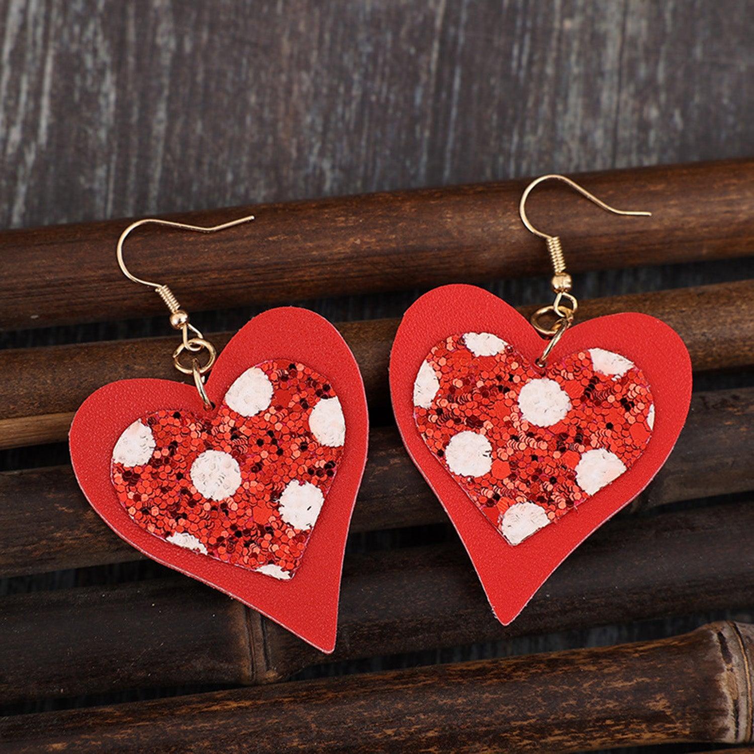 Sequin Heart Leather Drop Earrings Carauana Store