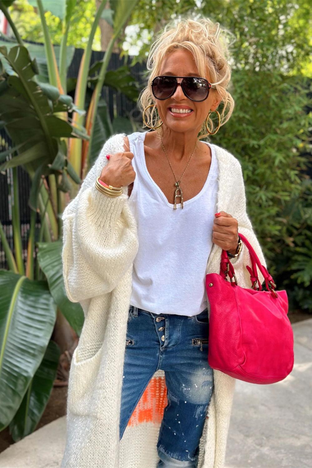 Letter Dropped Shoulder Long Sleeve Cardigan Carauana Store