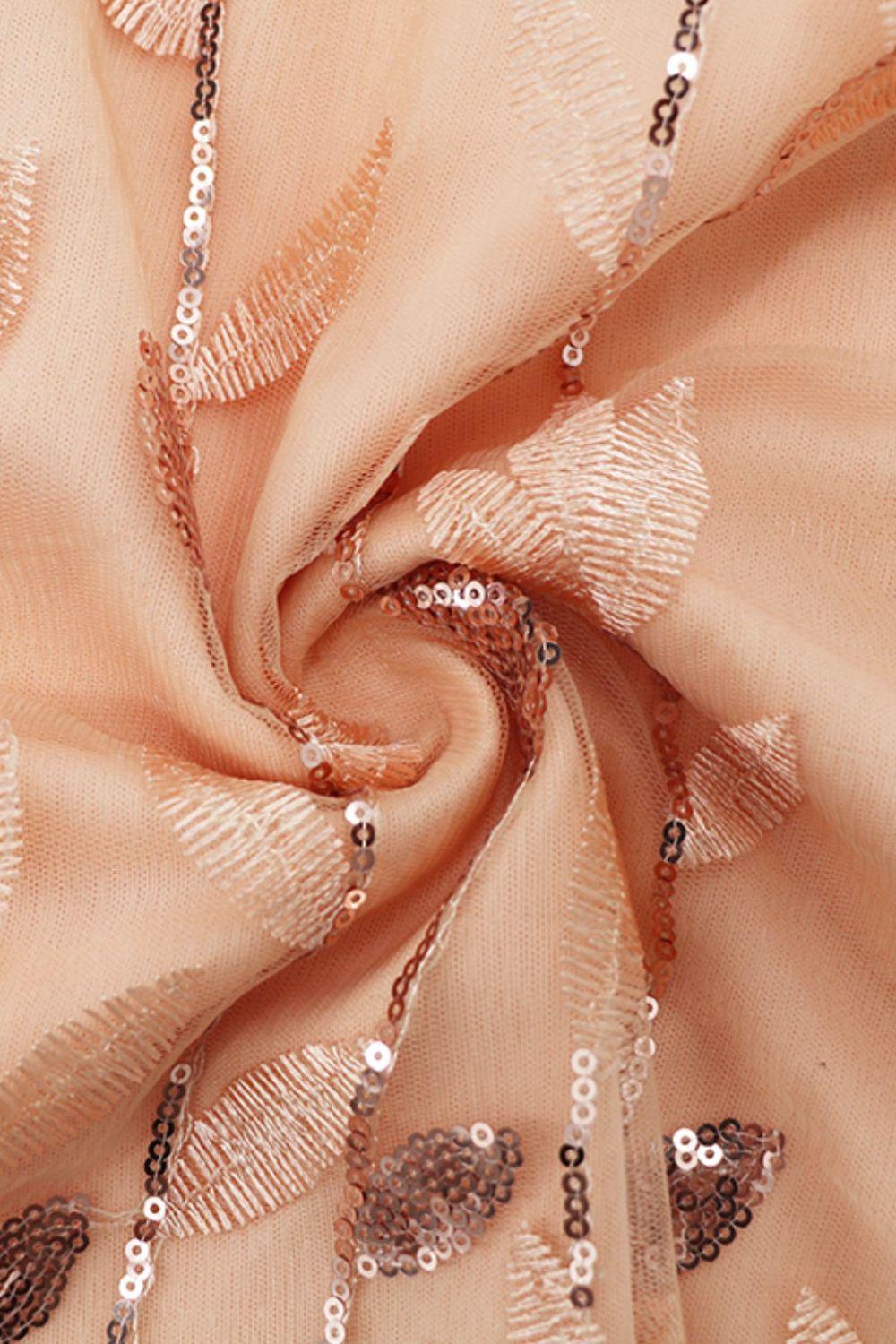 Sequin Leaf Embroidery Tie Front Short Sleeve Dress Carauana Store