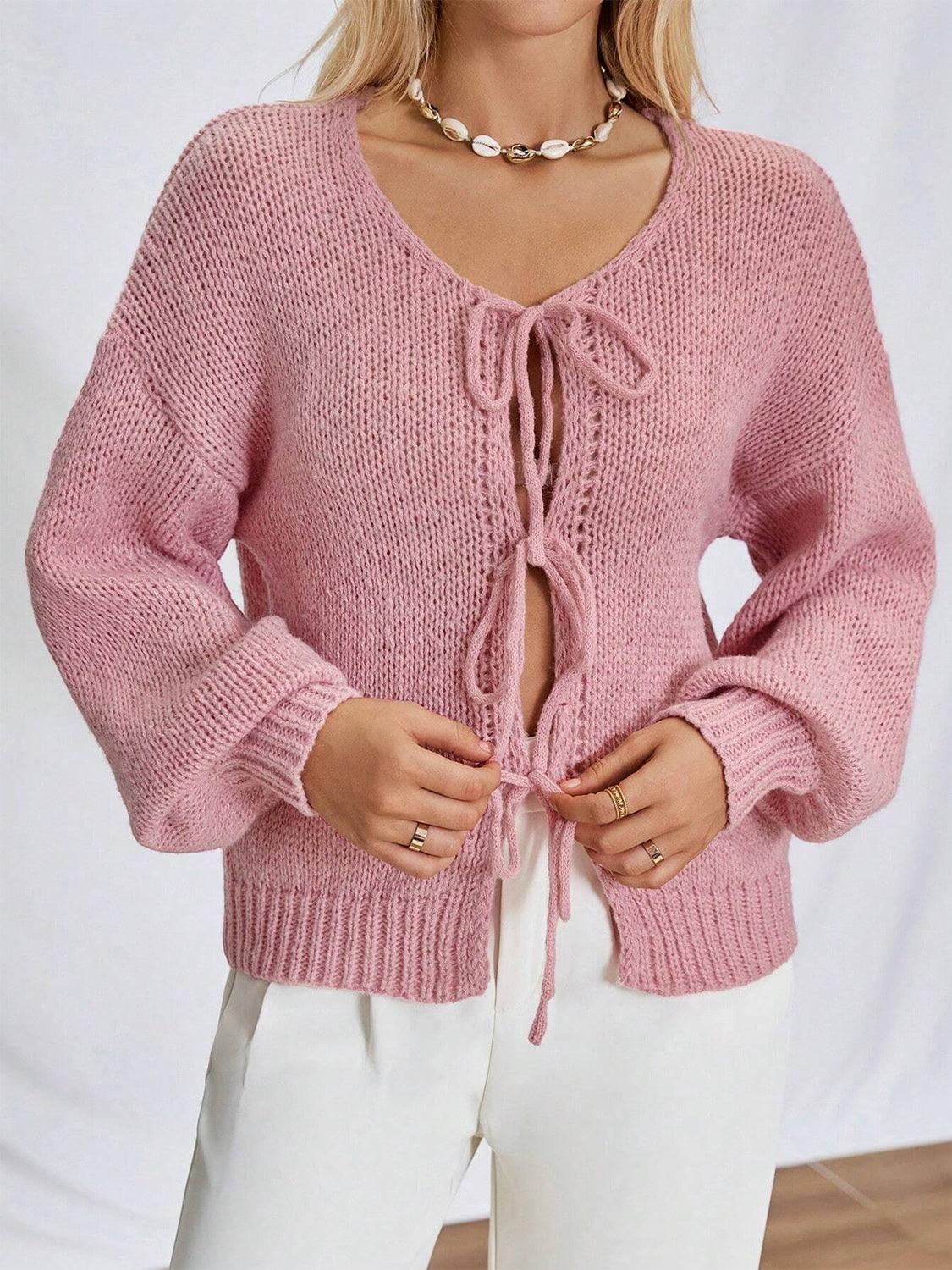 Tied Long Sleeve Dropped Shoulder Cardigan Carauana Store