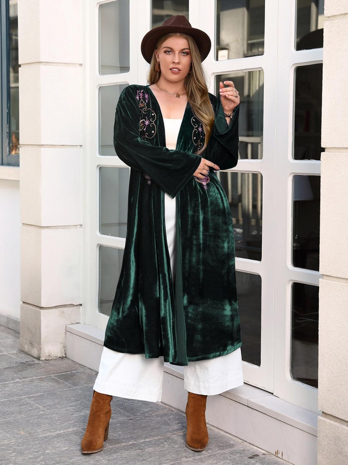 Plus Size Printed Open Front Long Sleeve Cardigan Carauana Store