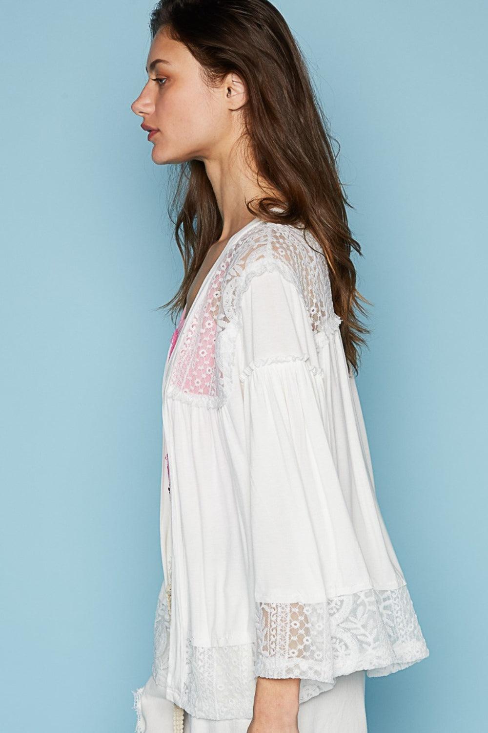 POL Open Front Lace Detail Cardigan Carauana Store