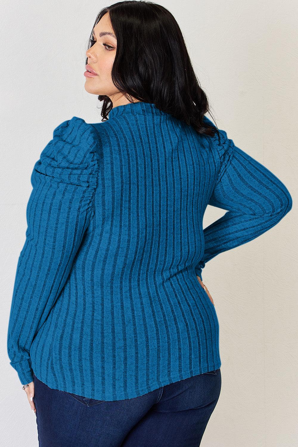 Basic Bae Full Size Ribbed Mock Neck Puff Sleeve T-Shirt Carauana Store