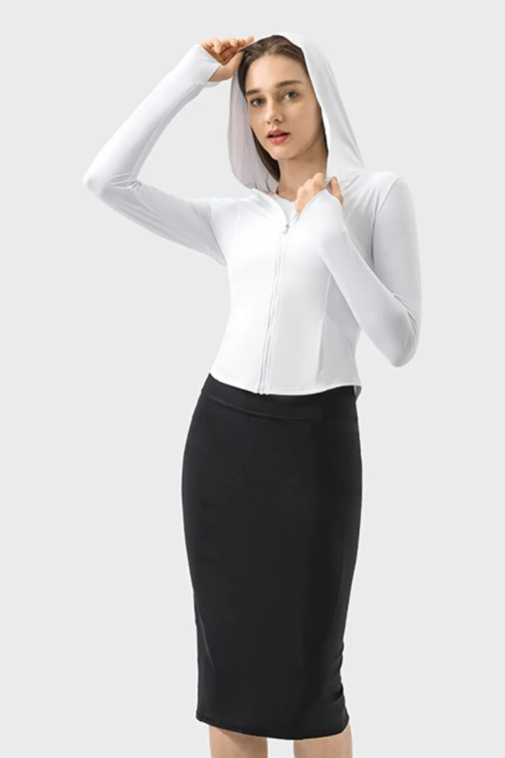 Millennia Pocketed Zip Up Hooded Long Sleeve Active Outerwear Carauana Store