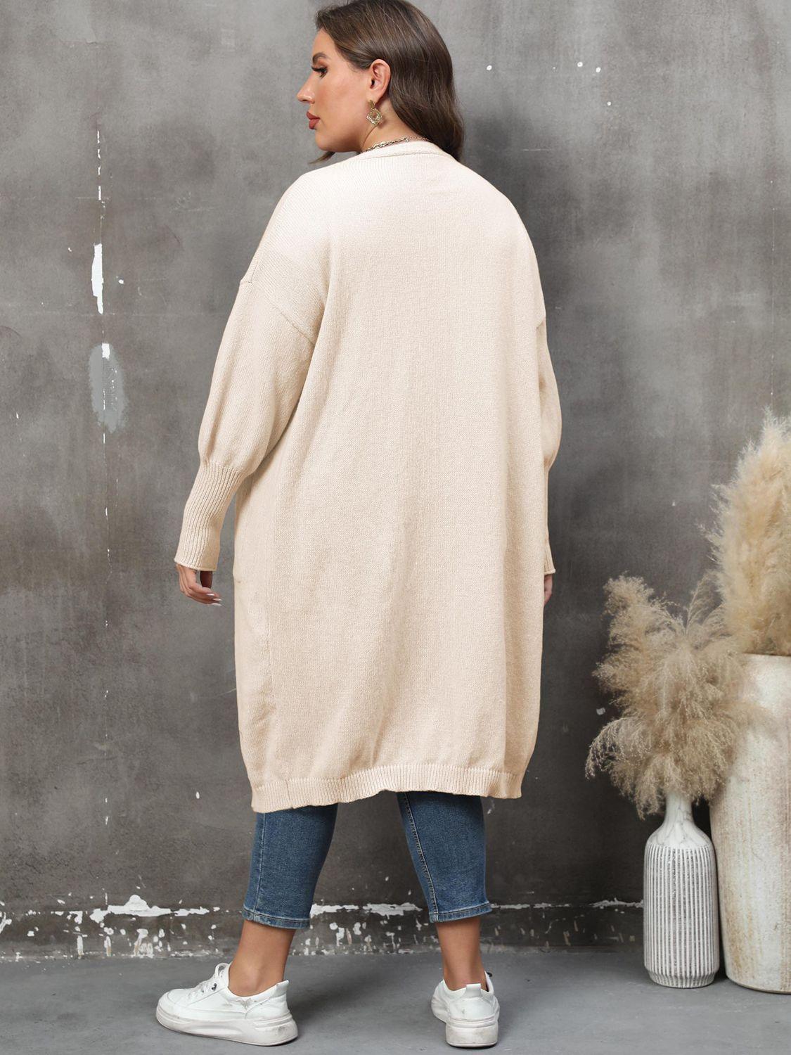 Plus Size Long Sleeve Pocketed Cardigan Carauana Store
