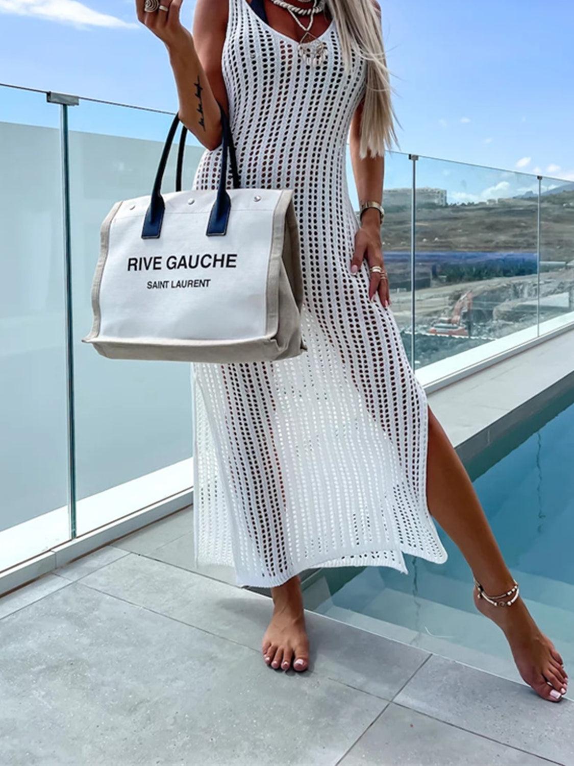 Openwork Slit Cutout Wide Strap Dress Carauana Store