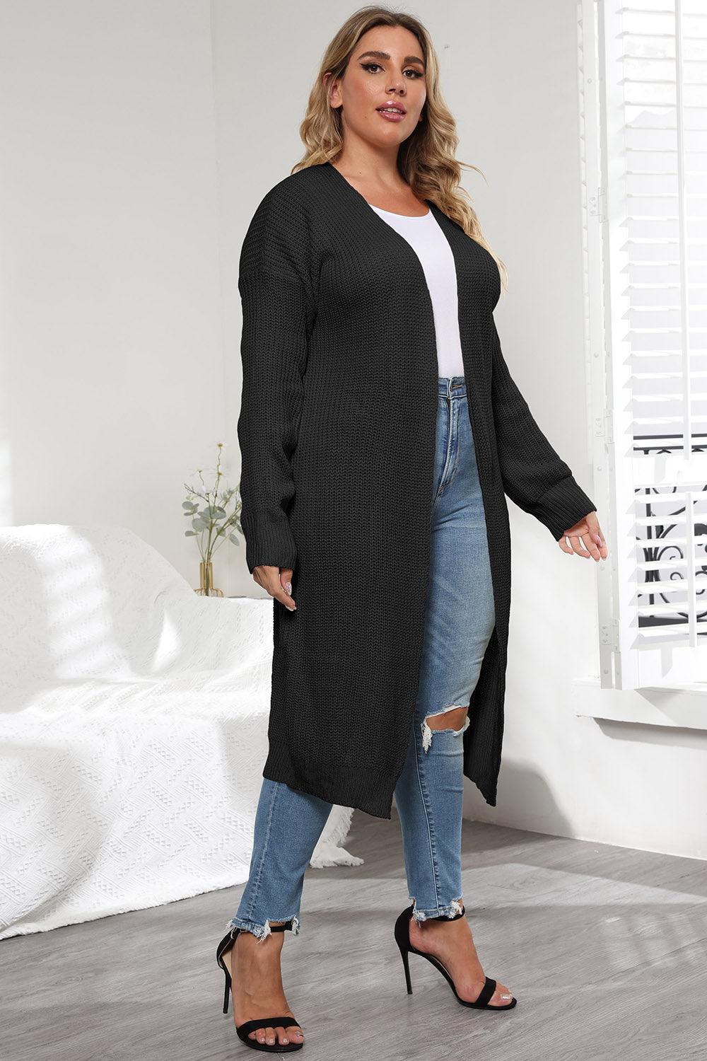 Plus Size Open Front Long Sleeve Cardigan Carauana Store