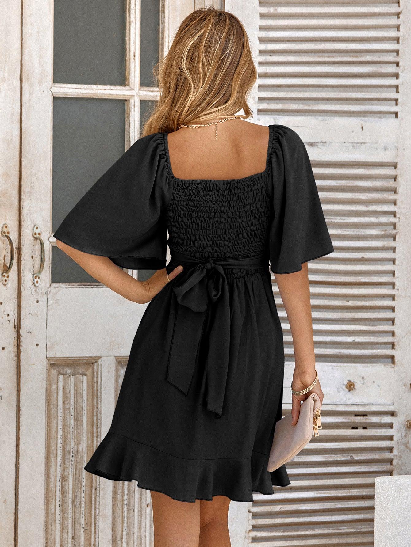 Smocked Tie Back Ruffle Hem Dress Carauana Store
