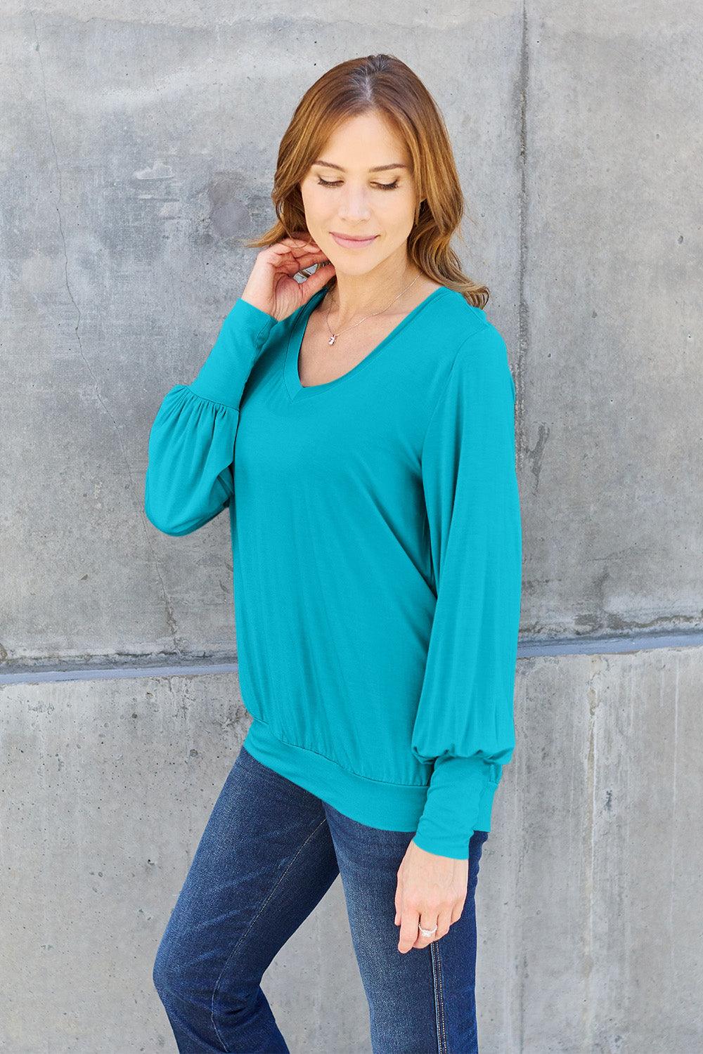 Basic Bae Full Size V-Neck Lantern Sleeve Blouse Carauana Store