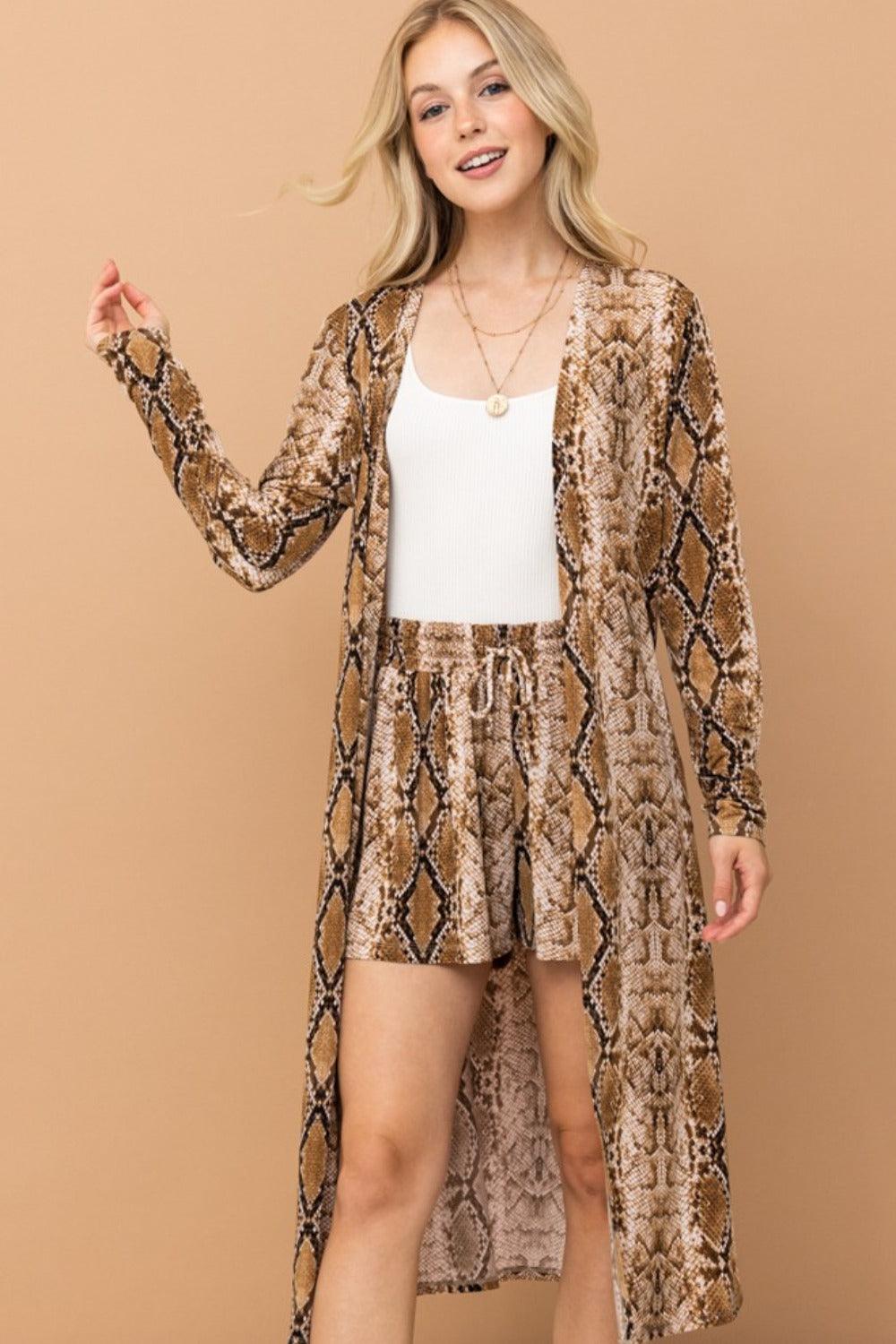 And The Why Snake Print Kimono Open Front Longline Cardigan Carauana Store