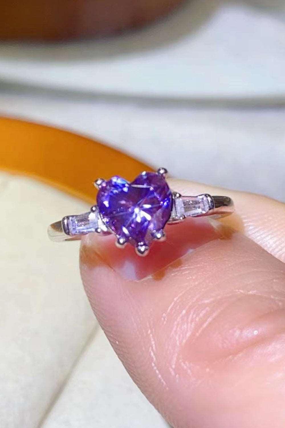 1 Carat Moissanite Heart-Shaped Platinum-Plated Ring in Purple Carauana Store