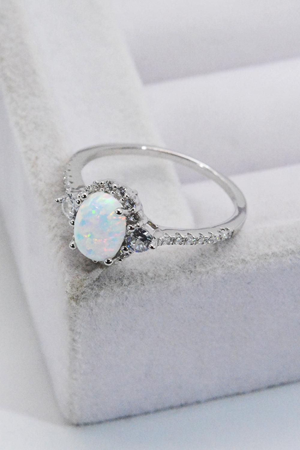 925 Sterling Silver Platinum-Plated Opal Ring Carauana Store