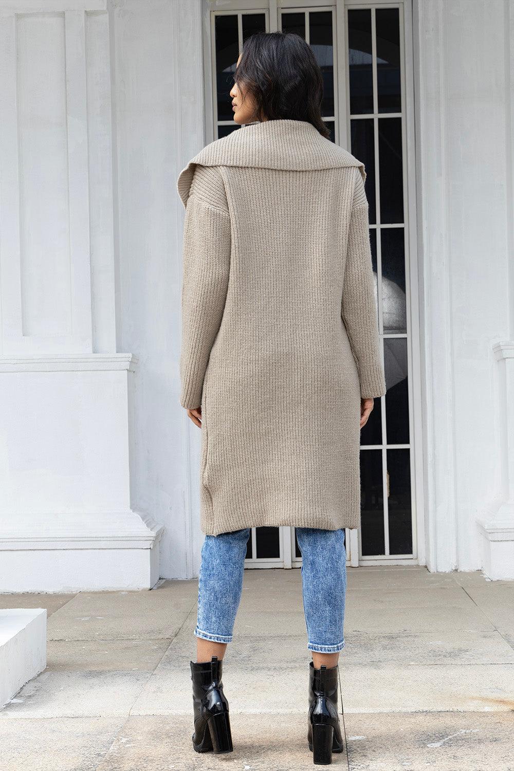 Pocketed Button Up Collared Neck Cardigan Carauana Store