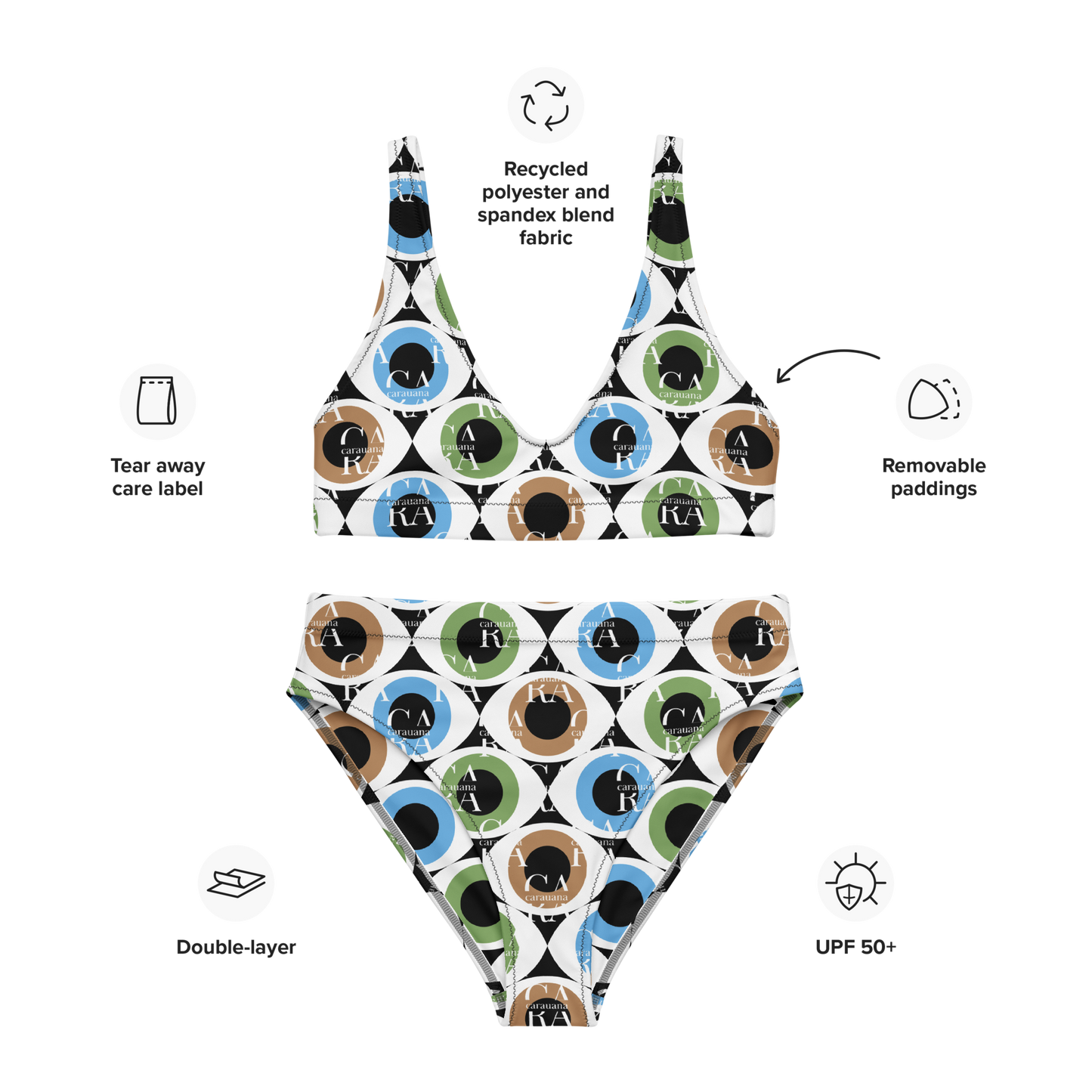 Carauana high-waisted bikini Pattern Eye Carauana Store