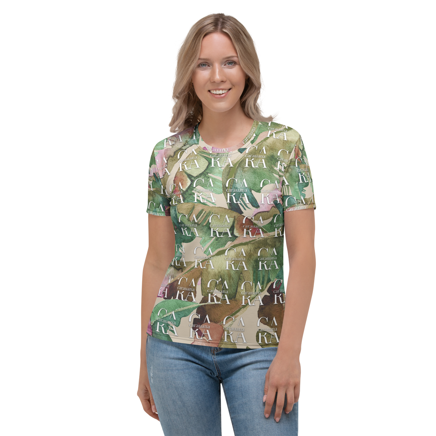 Women's T-shirt Green Beige branded Carauana Store
