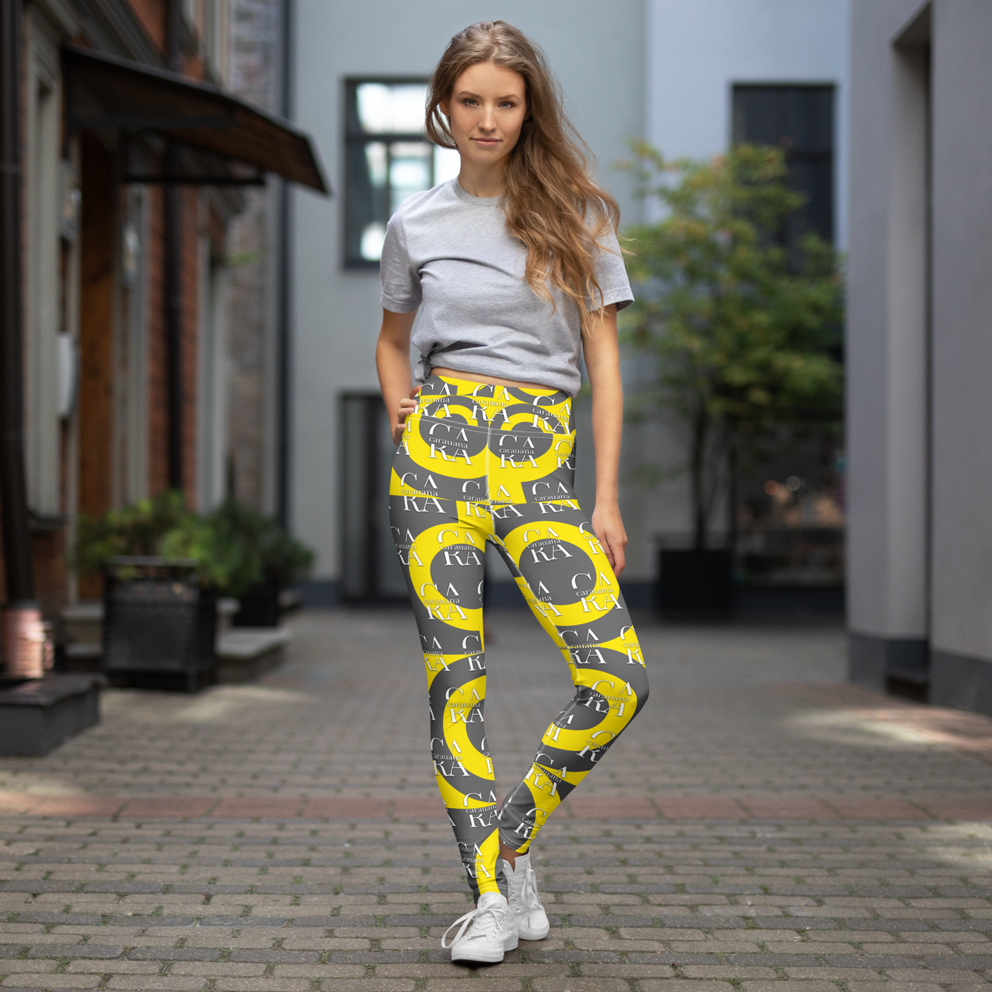 CaRaUaNa Leggings SPORT Grey Yellow Yoga Carauana Store