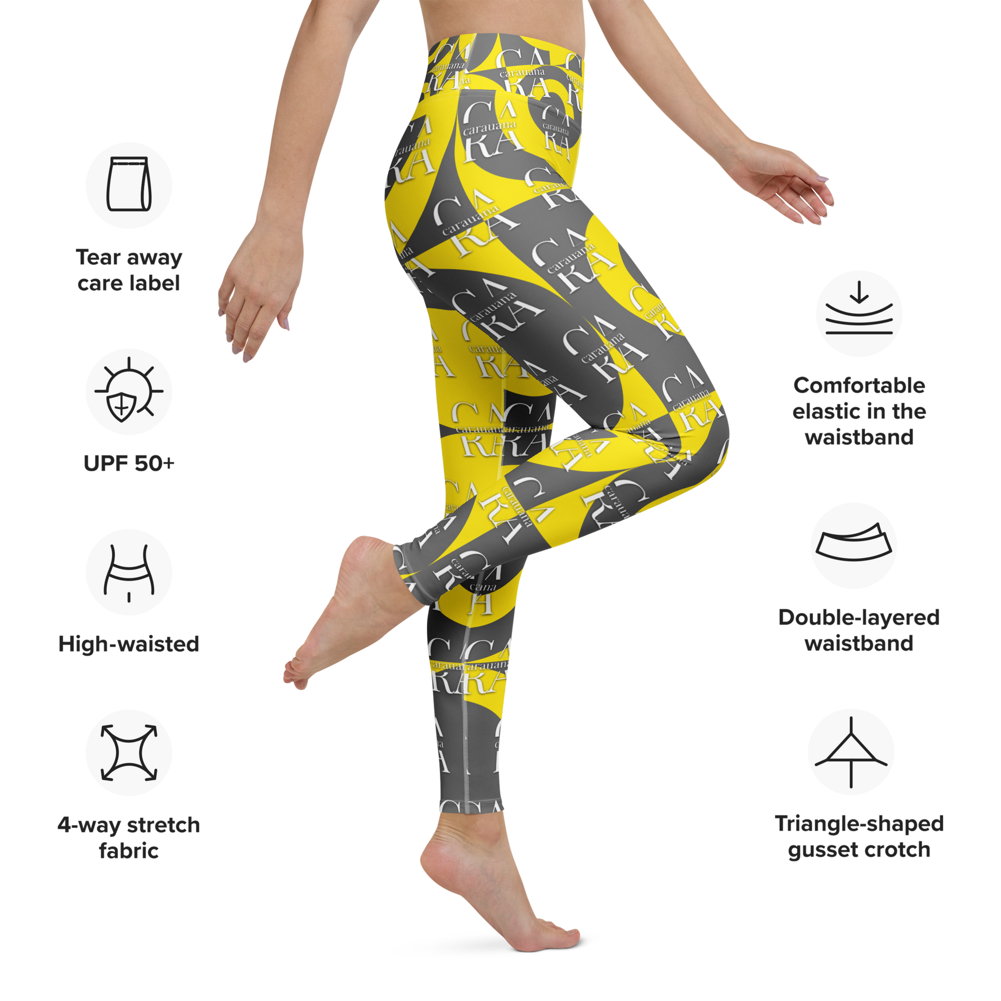 CaRaUaNa Leggings SPORT Grey Yellow Yoga Carauana Store