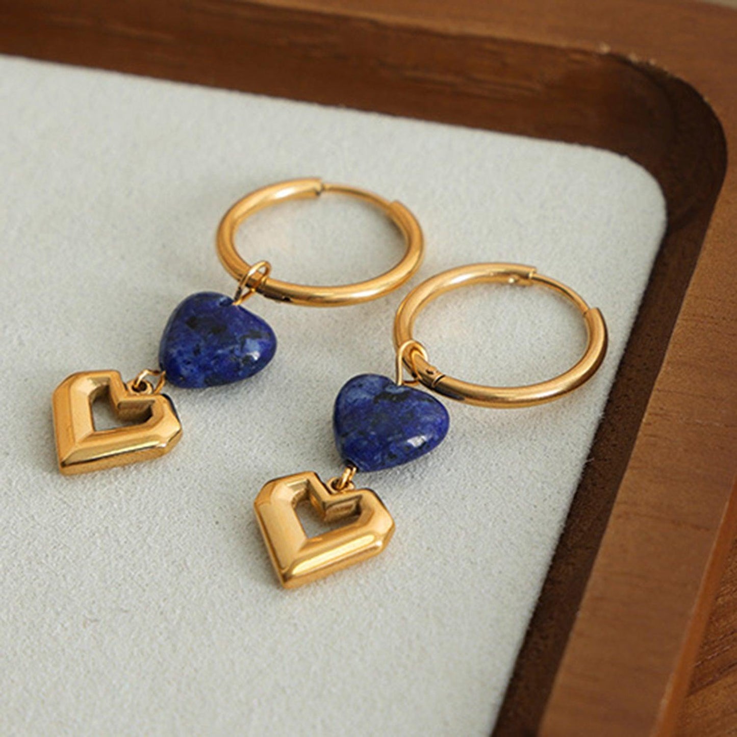 Heart Shape Lapis Lazuli Dangle Earrings Carauana Store