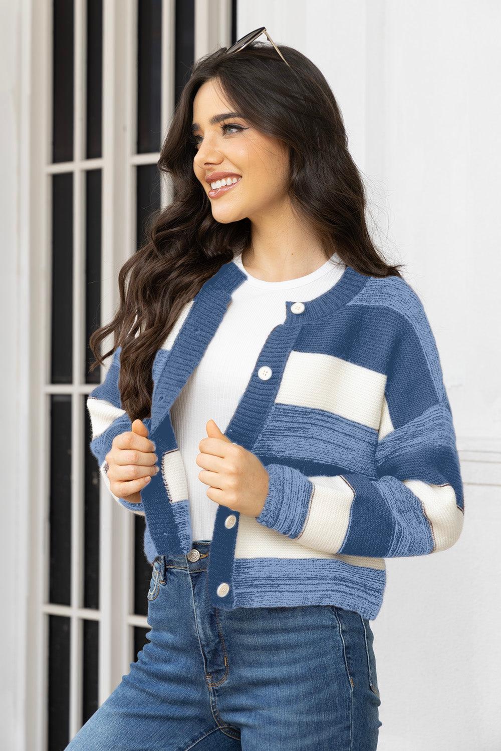 Striped Button Up Long Sleeve Cardigan Carauana Store