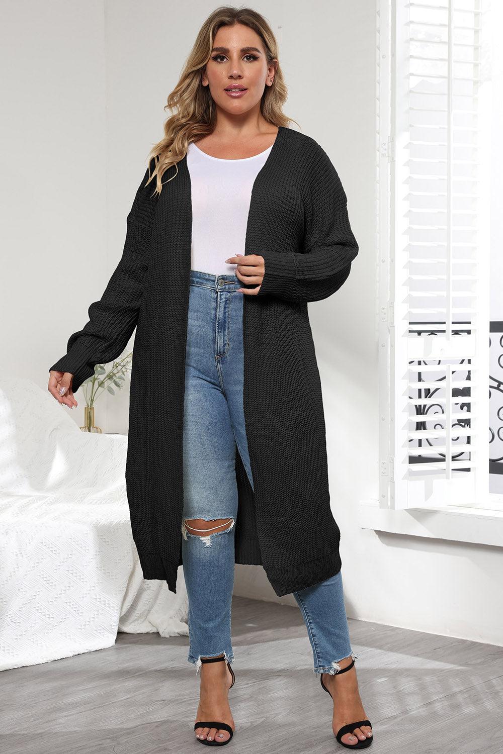 Plus Size Open Front Long Sleeve Cardigan Carauana Store