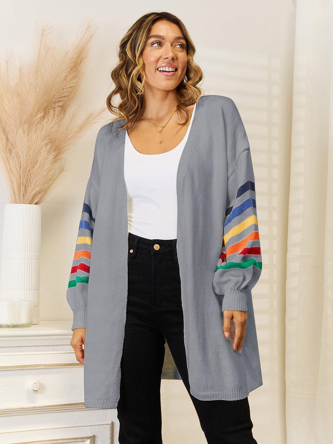 Angel Wings Striped Open Front Dropped Shoulder Cardigan Carauana Store