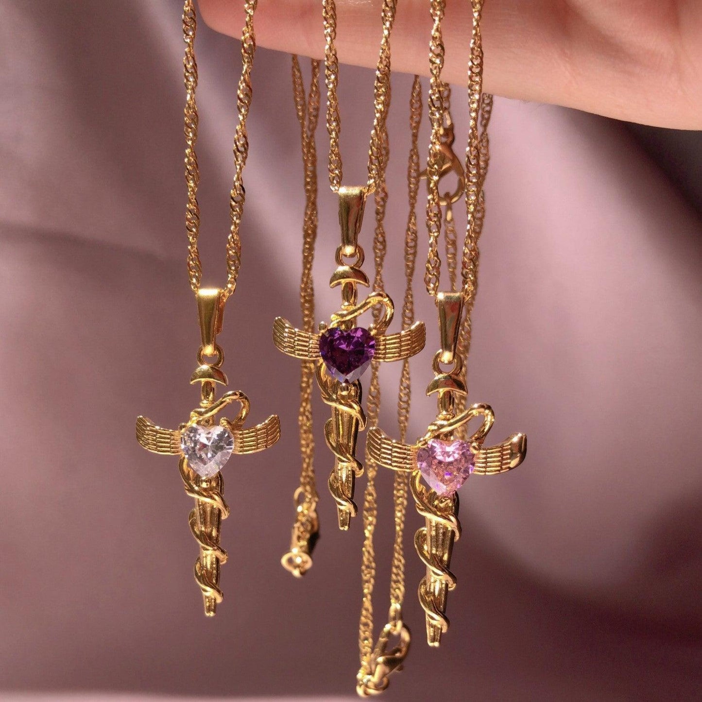 Copper Zircon Cross Pendant Necklace Carauana Store