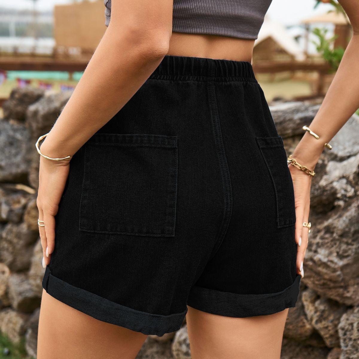 Drawstring High Waist Denim Shorts with Pockets Carauana Store