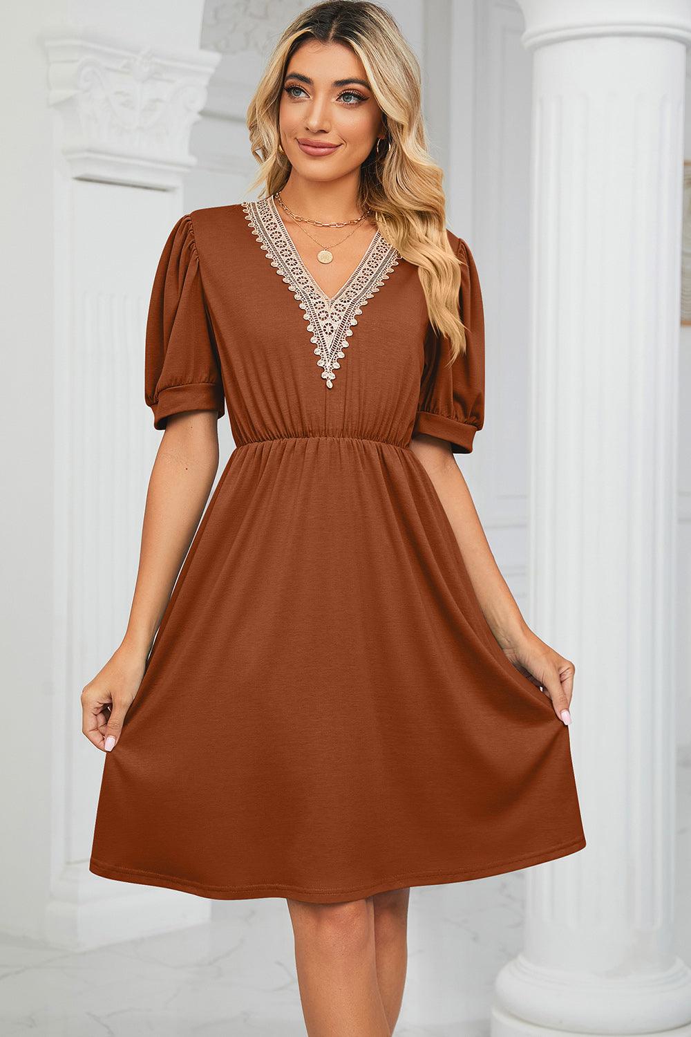 V-Neck Puff Sleeve Dress Carauana Store