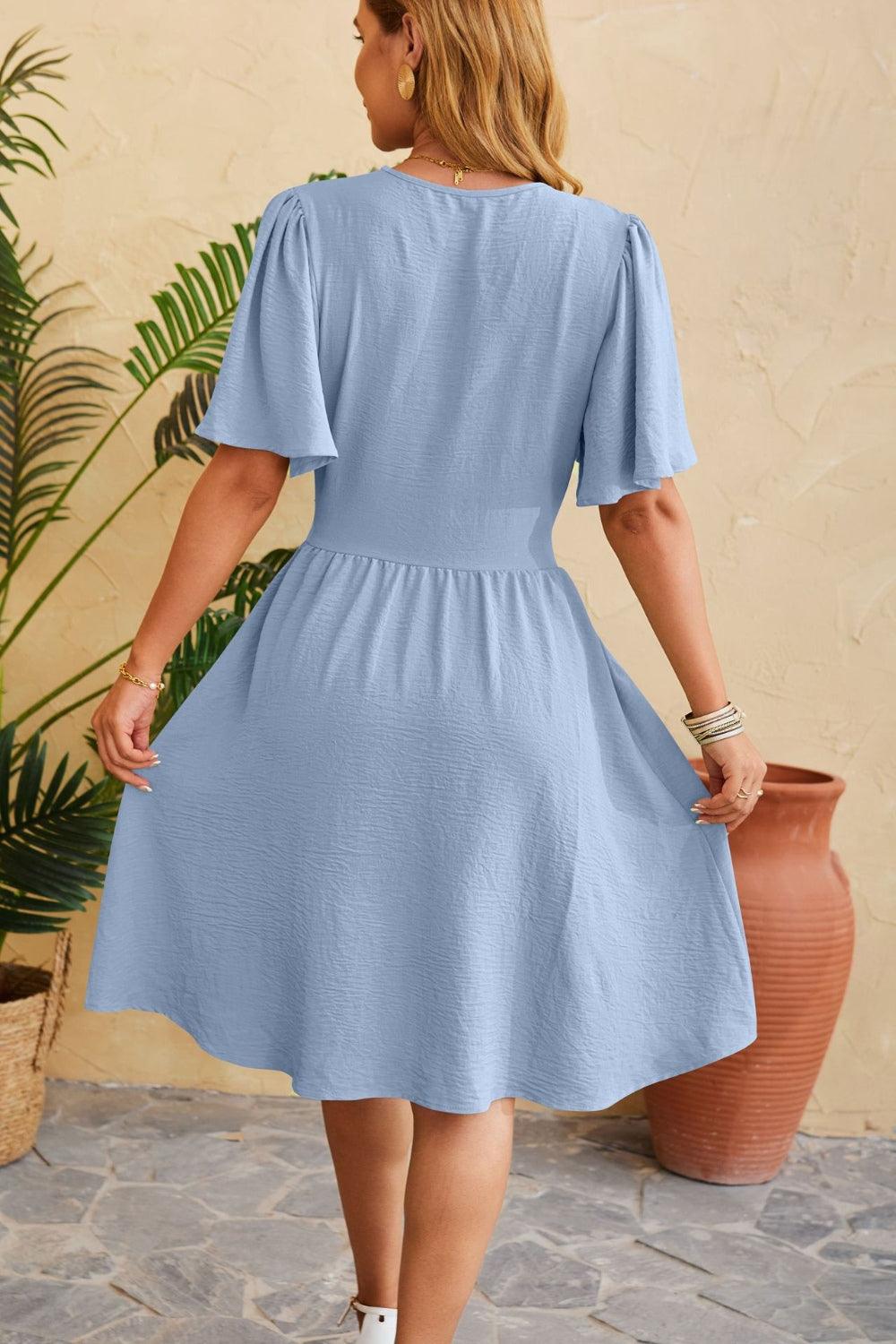 Ruched Surplice Short Sleeve Dress Carauana Store