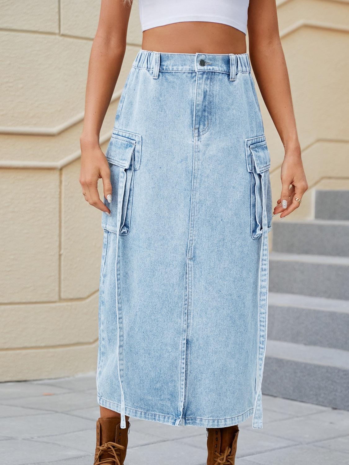 Slit Pocketed High Waist Denim Skirt Carauana Store