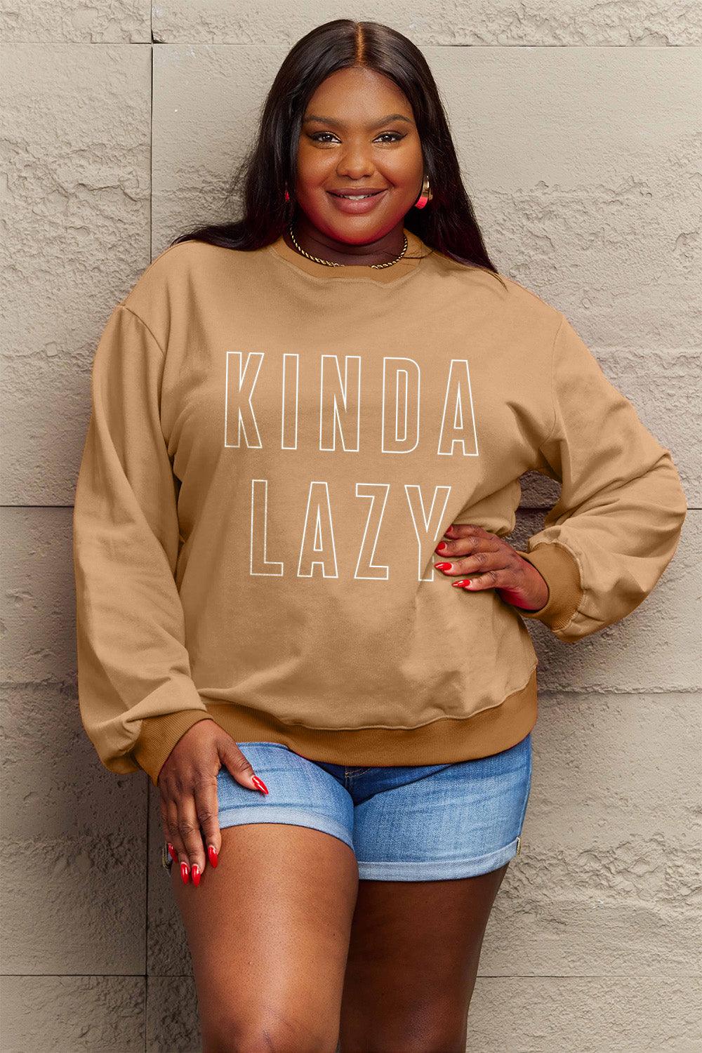 Simply Love Full Size KINDA LAZY Round Neck Sweatshirt Carauana Store