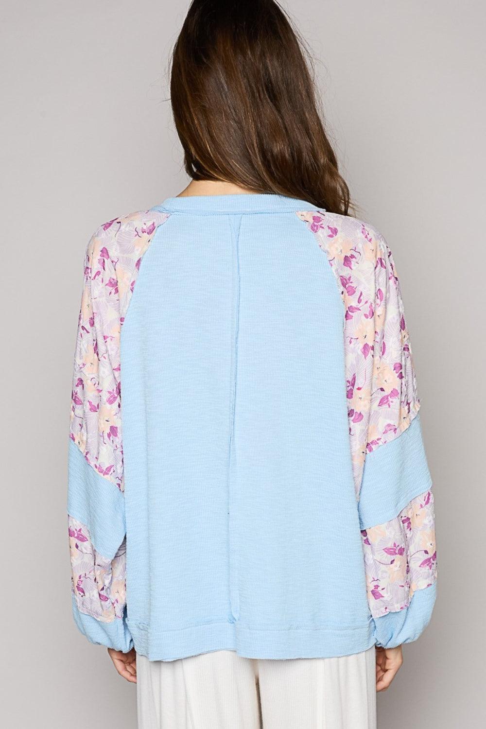 POL Round Neck Balloon Floral Long Sleeve Top Carauana Store