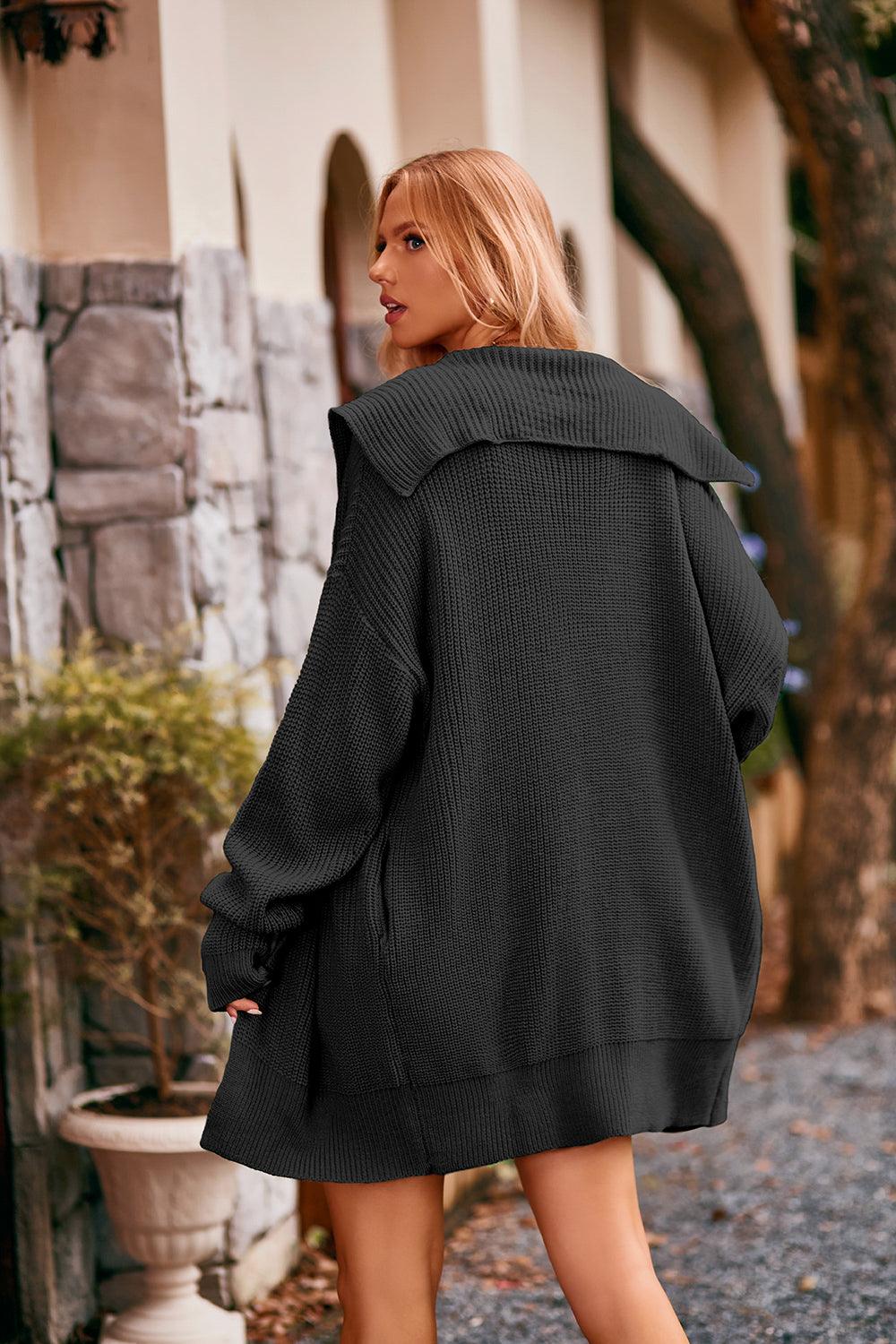 Collared Neck Button-Up Cardigan with Pockets Carauana Store