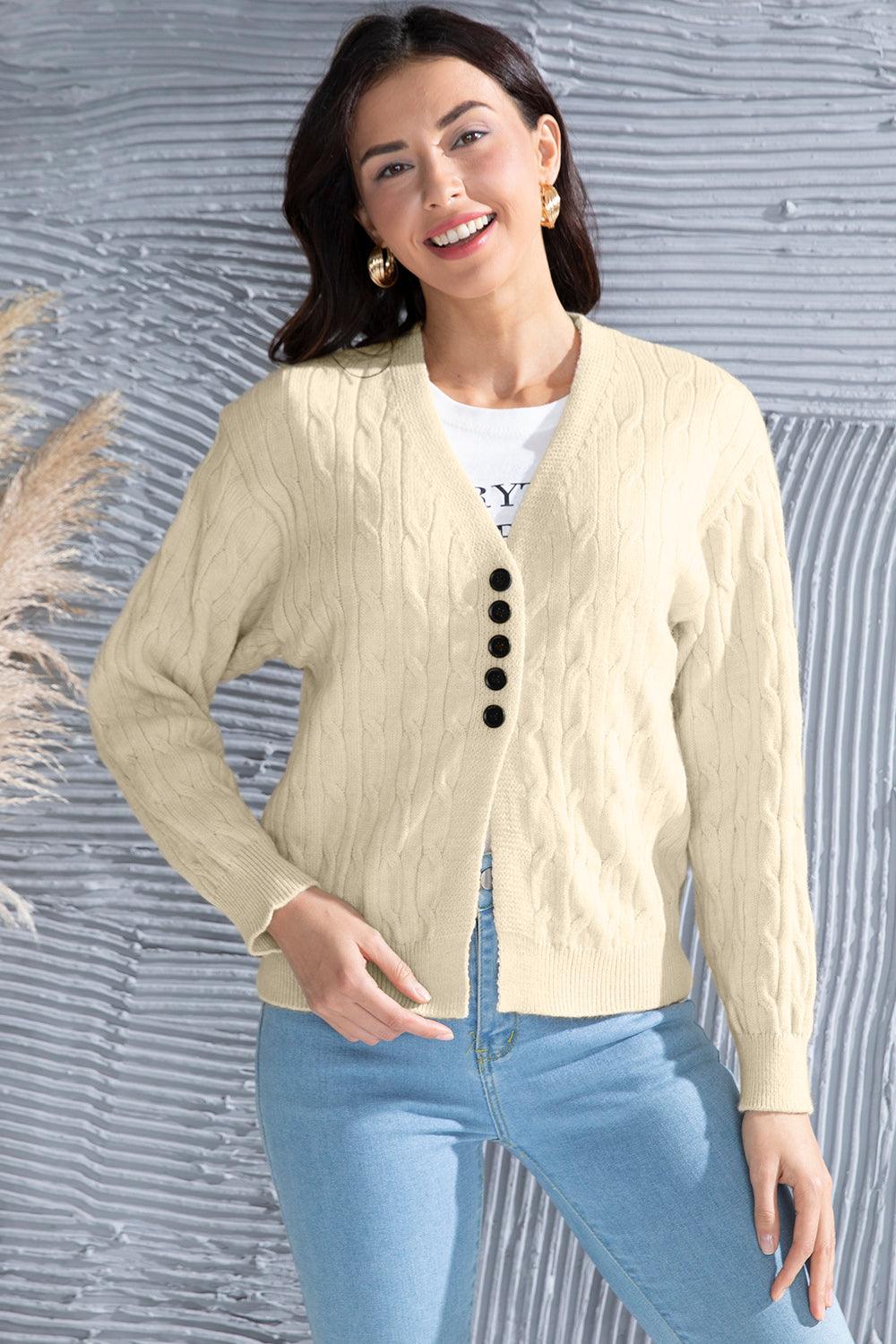Cable-Knit Button Up Dropped Shoulder Cardigan Carauana Store