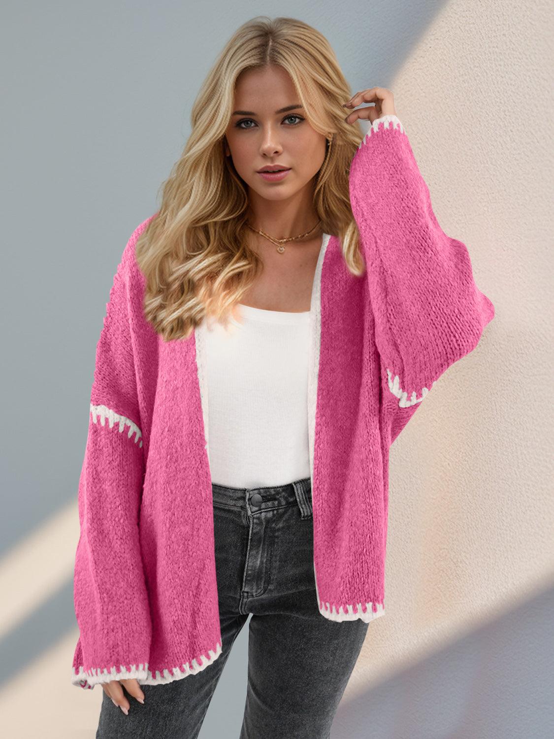Double Take Contrast Open Front Dropped Shoulder Cardigan Carauana Store