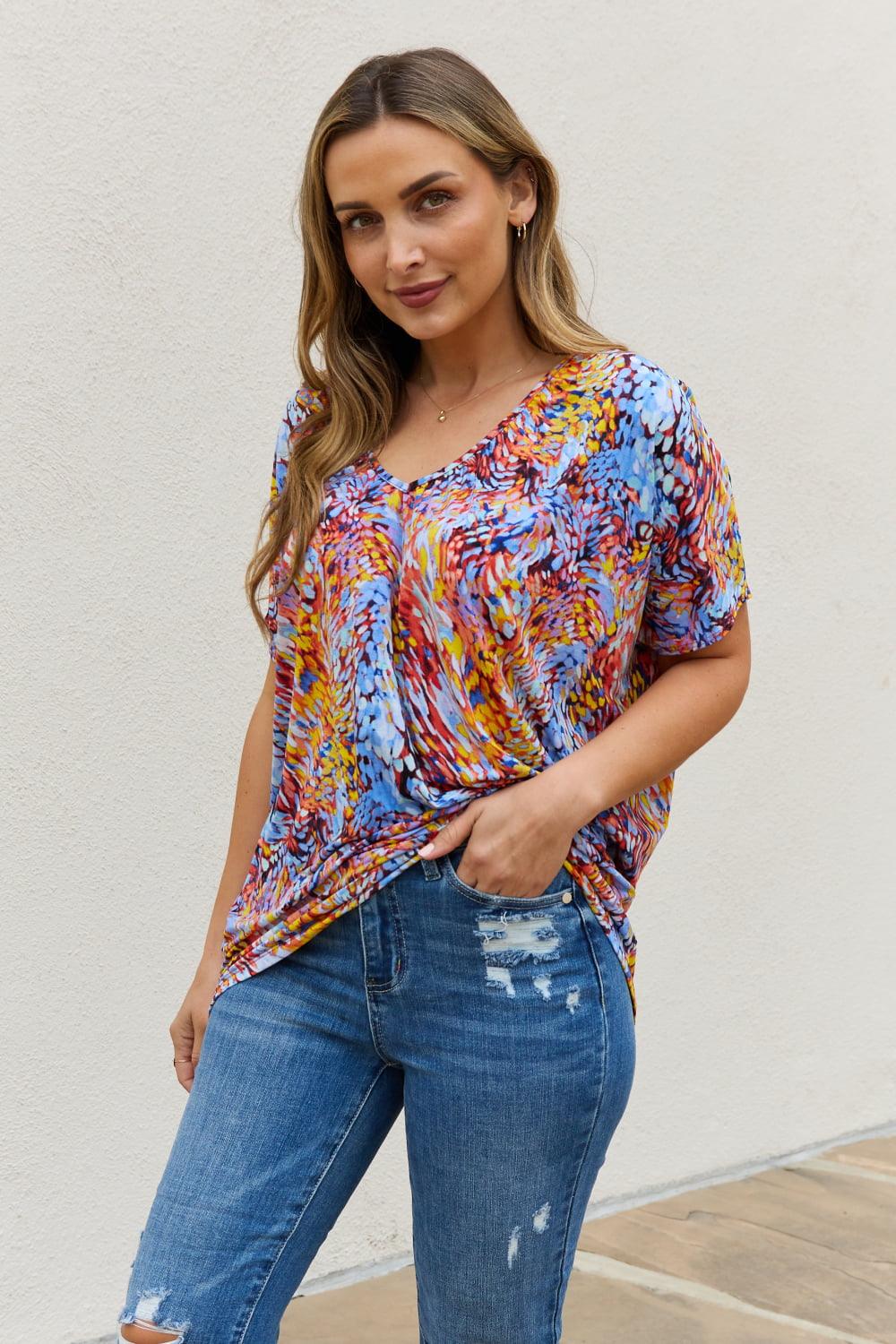 Be Stage Full Size Printed Dolman Flowy Top Carauana Store