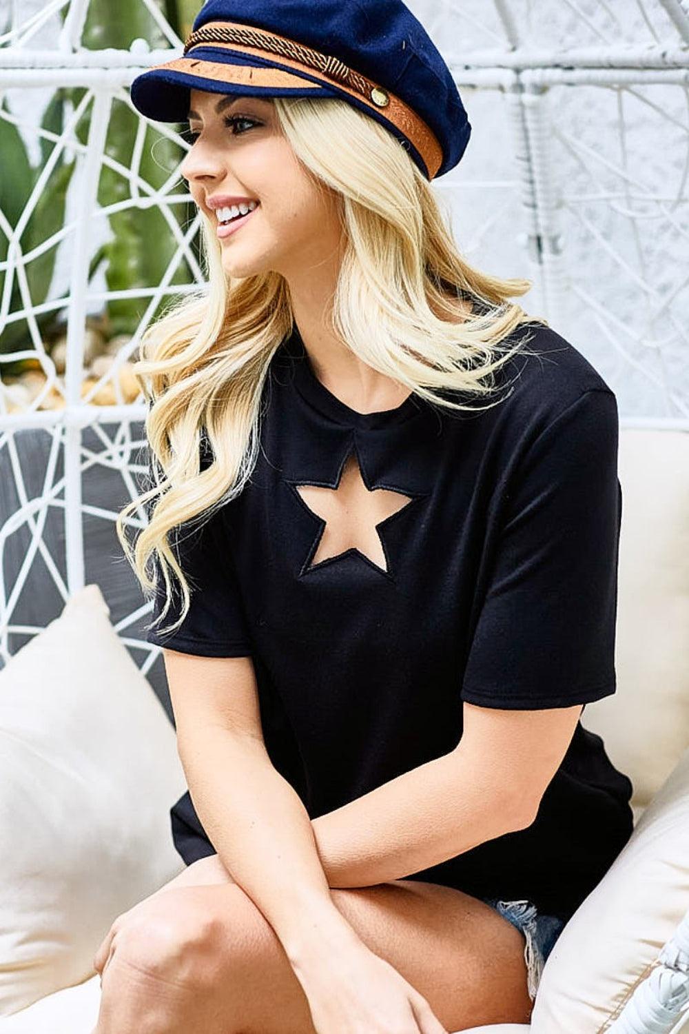 BiBi Star Cutout Short Sleeve T-Shirt Carauana Store