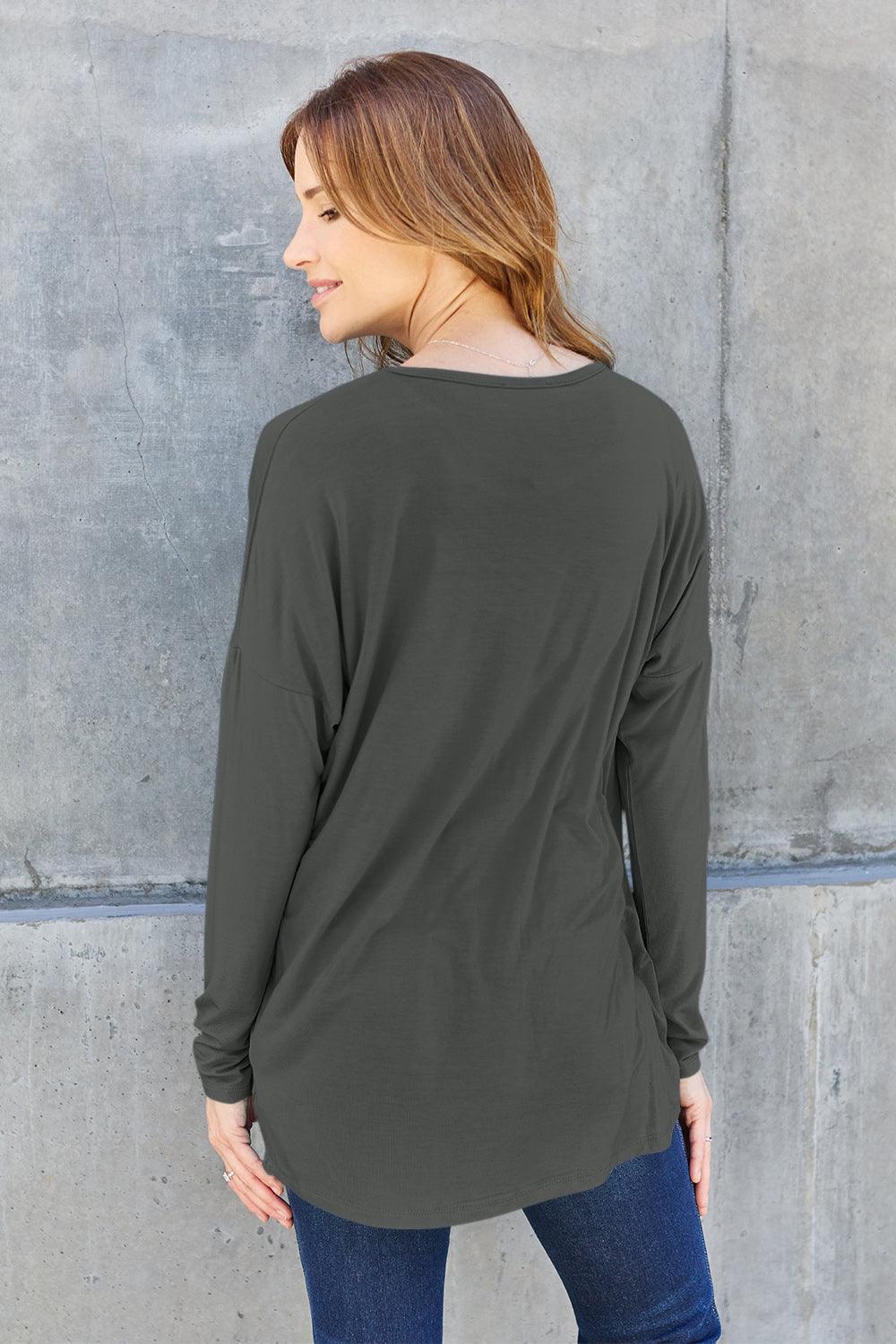Basic Bae Full Size Round Neck Dropped Shoulder T-Shirt Carauana Store