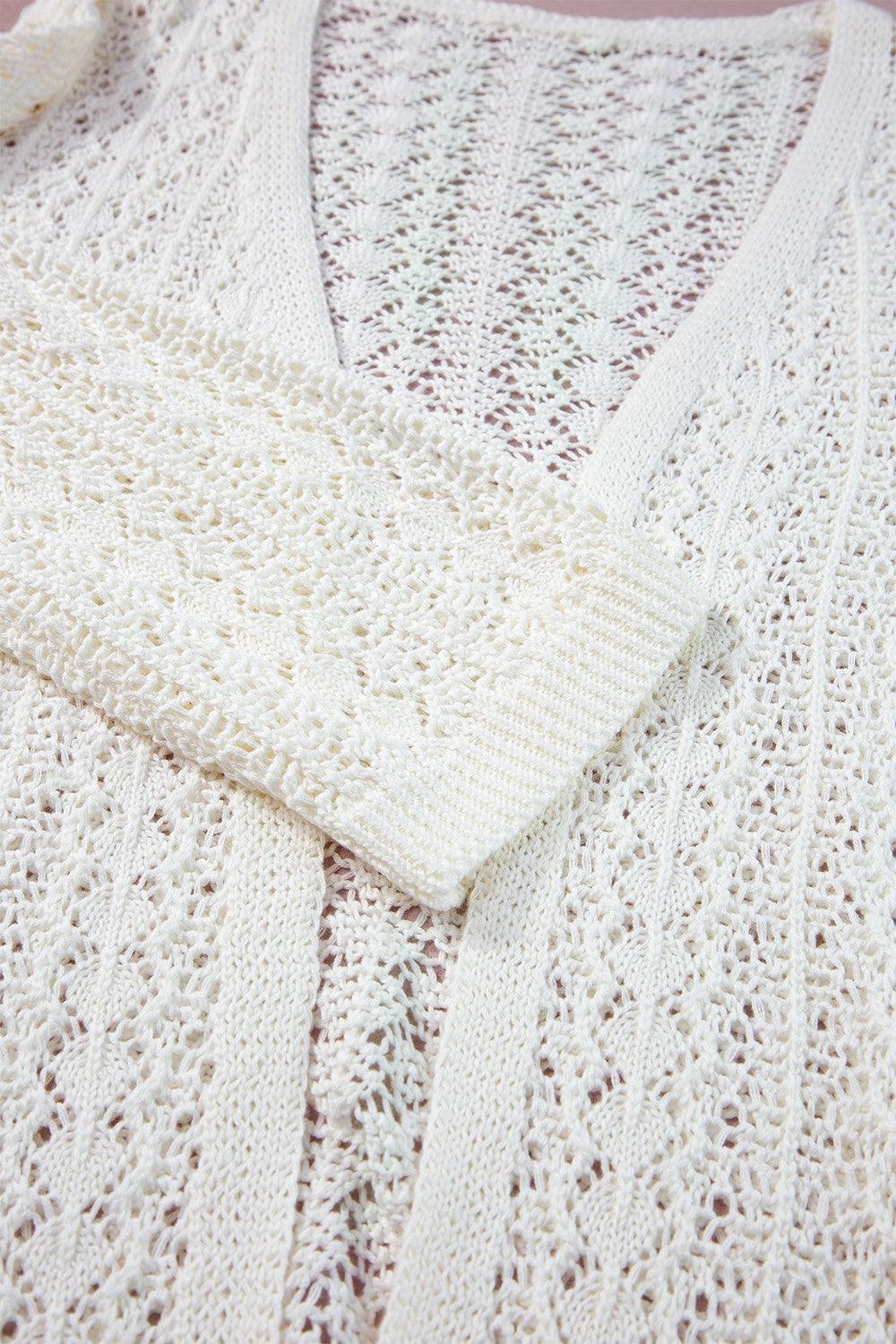 Openwork Open Front Dropped Shoulder Cardigan Carauana Store