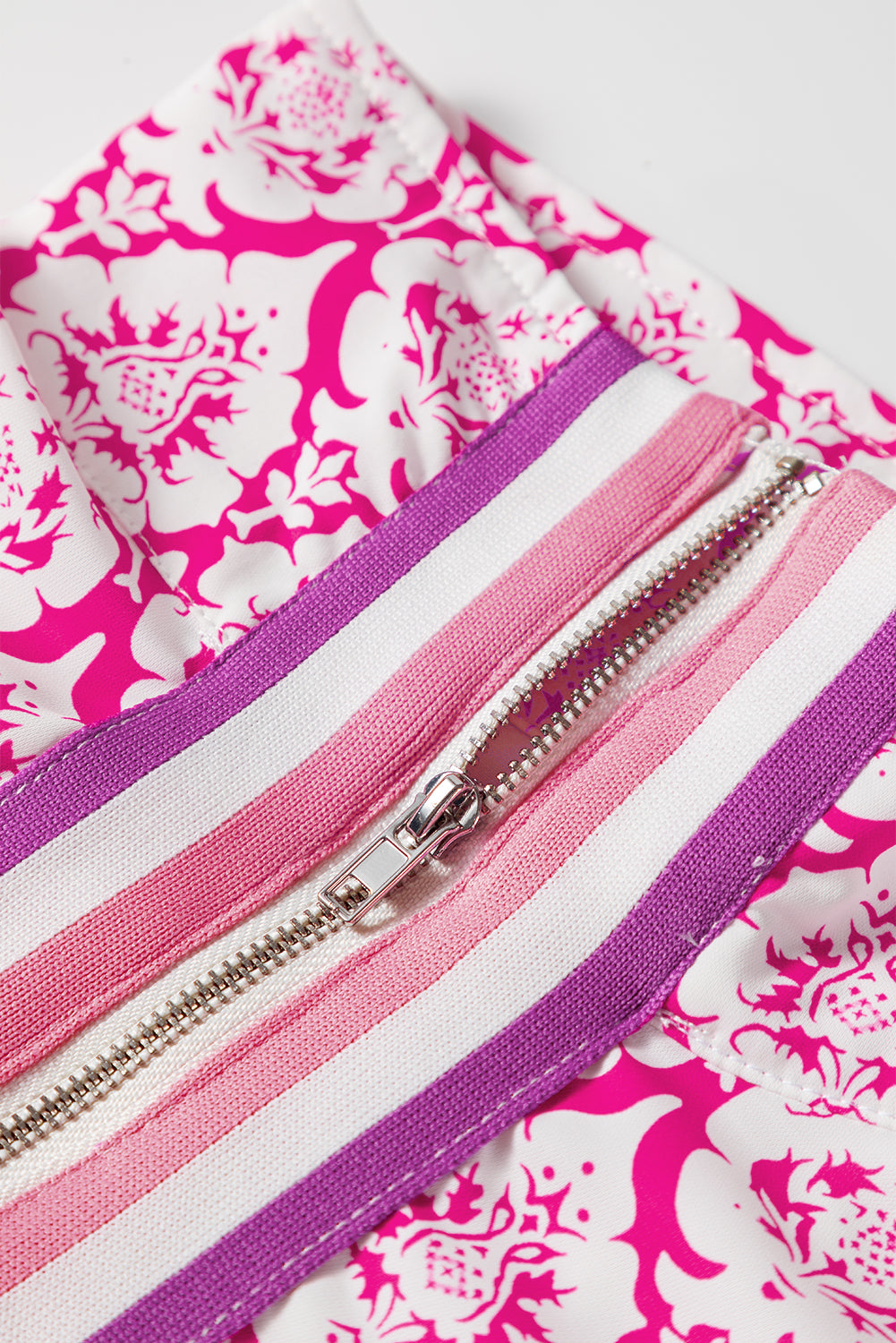 Pink Western Print Zipped Collar Short Sleeve Summer Blouse Top