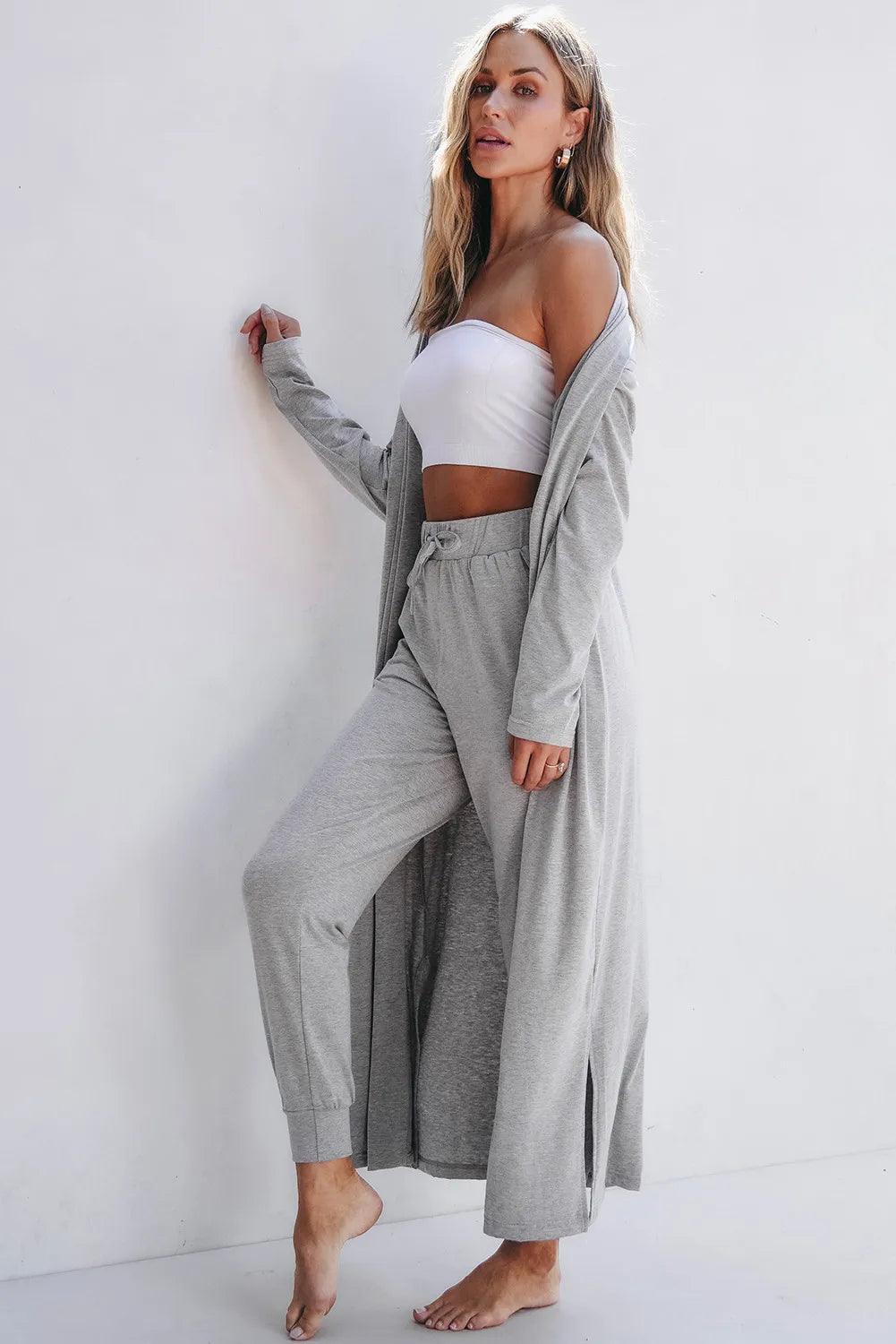 Open Front Long Sleeve Cardigan and Pants Lounge Set Carauana Store