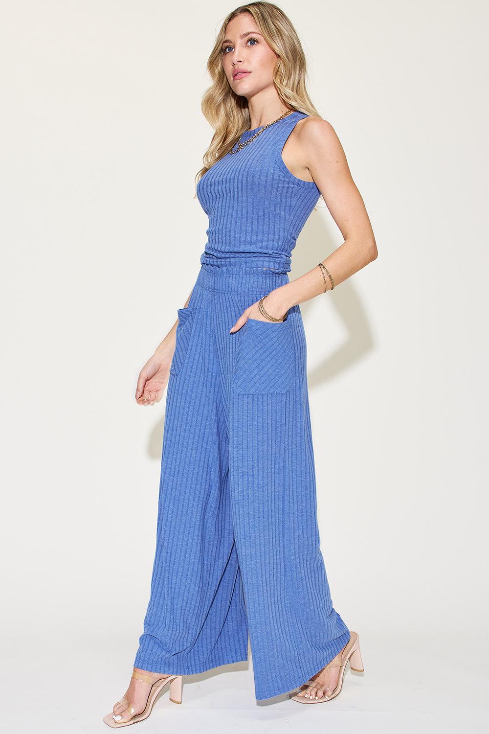 Basic Bae Full Size Ribbed Tank and Wide Leg Pants Set Carauana Store